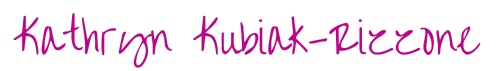 Kathryn Kubiak-Rizzone signature in raspberry color
